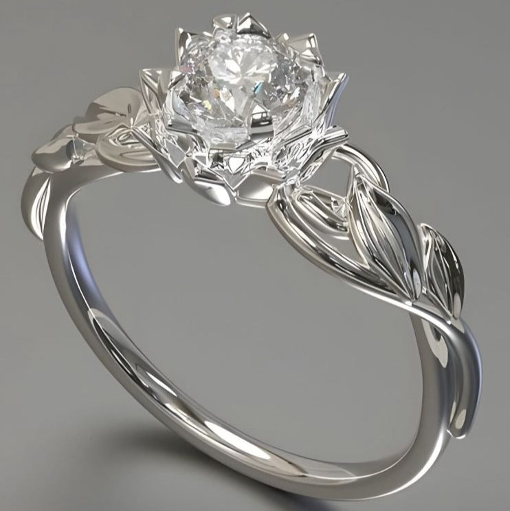 Silvered Lotus Crystalline Ring