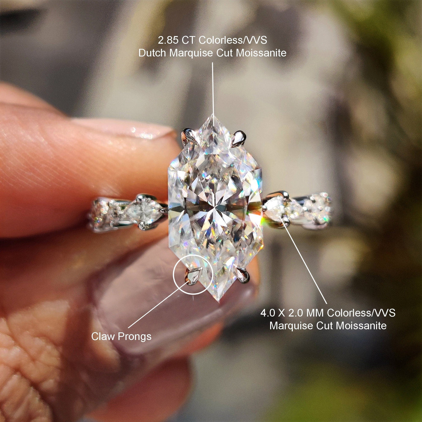 Marquise Cut Moissanite Engagement Ring