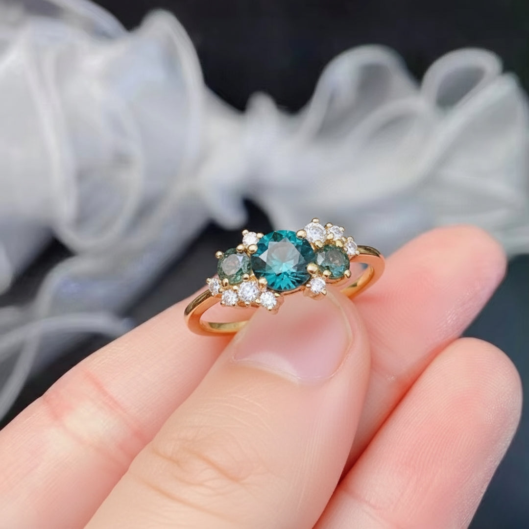 Blue & Green Glass Zirconia Ring
