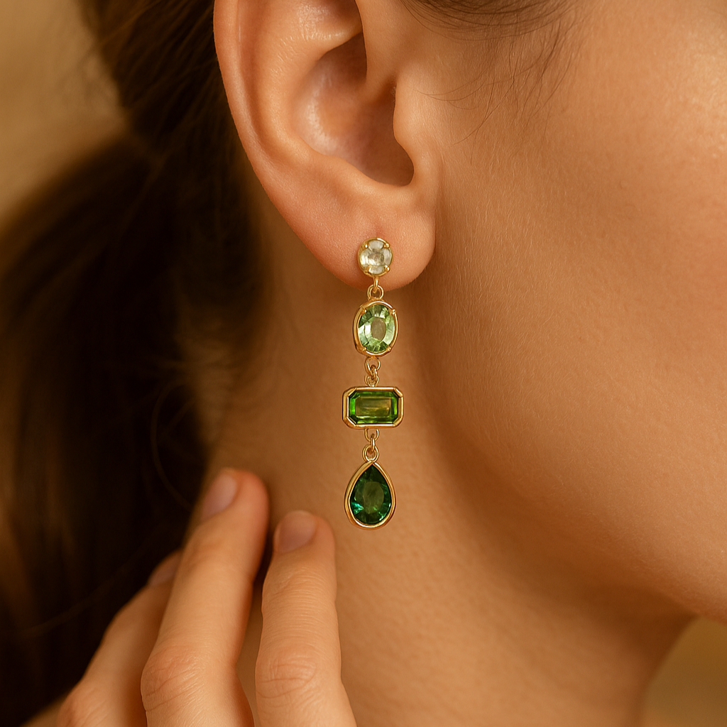 Kona Pendant Earrings with Emerald Green Stones