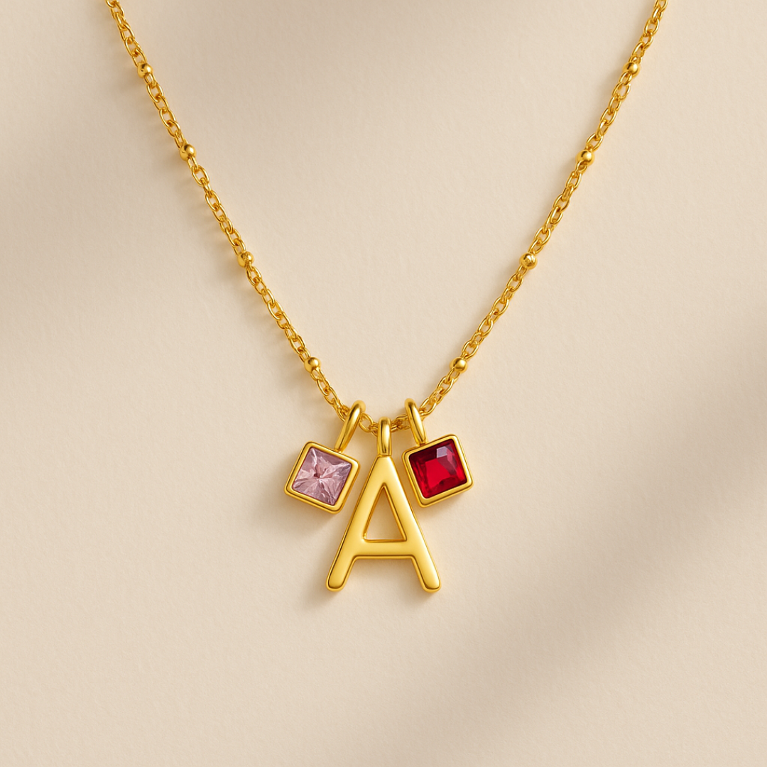 Initial & Birthstone Charm Necklace