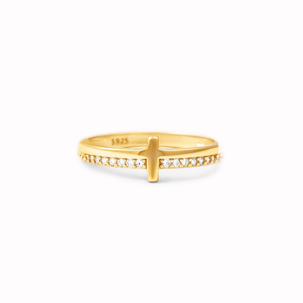 Cross Gold Zirconia Ring