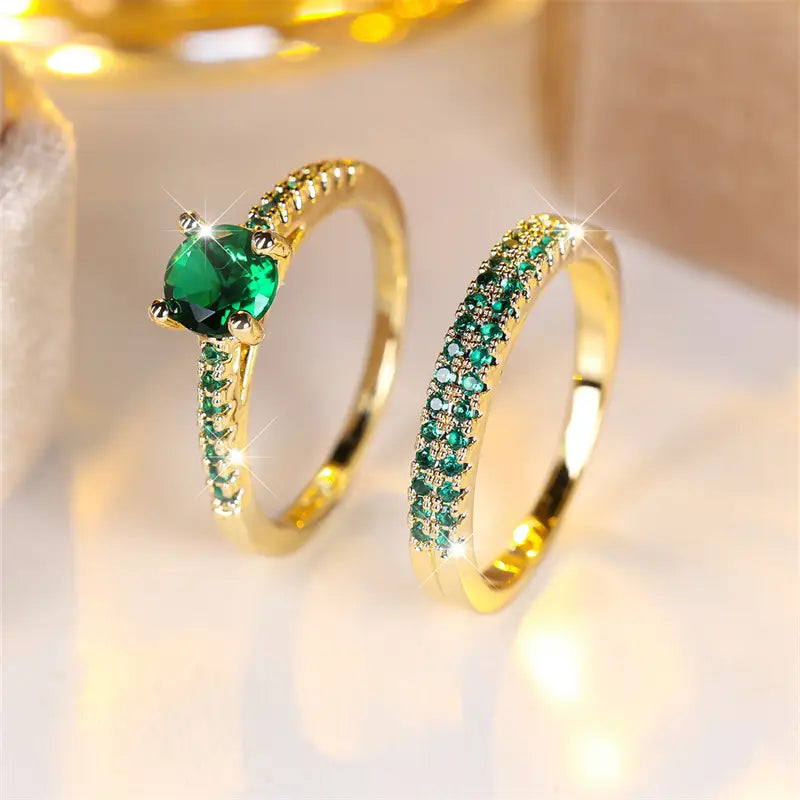 Serena Emerald Duo Ring Set in 14k Gold