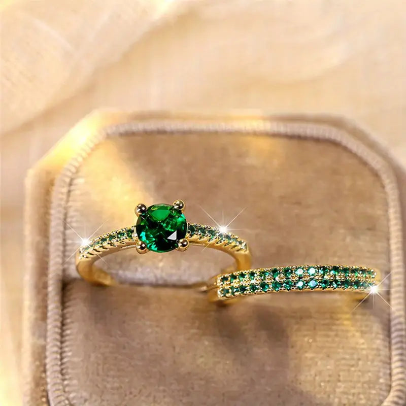 Serena Emerald Duo Ring Set in 14k Gold