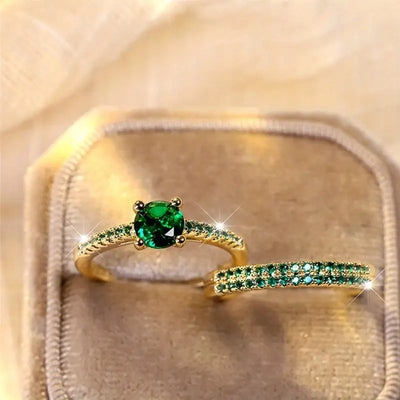 Serena Emerald Duo Ring Set in 14k Gold