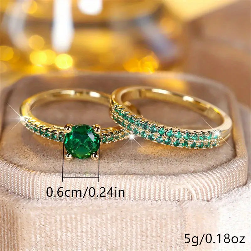 Serena Emerald Duo Ring Set in 14k Gold