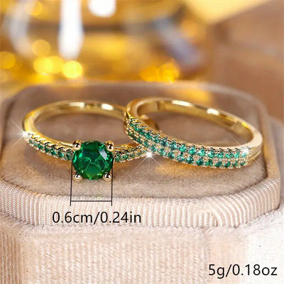 Serena Emerald Duo Ring Set in 14k Gold