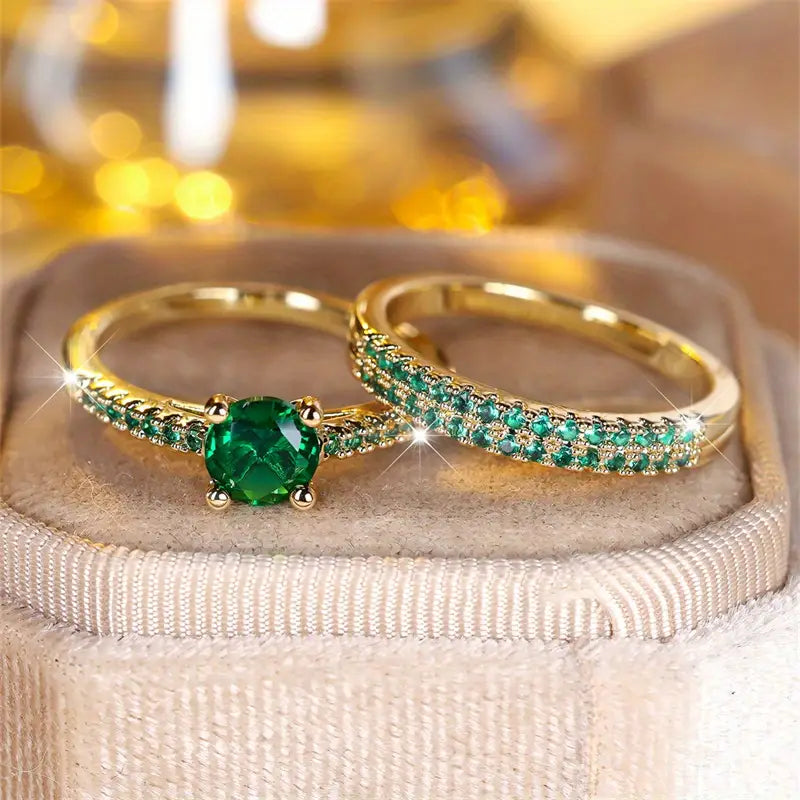Serena Emerald Duo Ring Set in 14k Gold