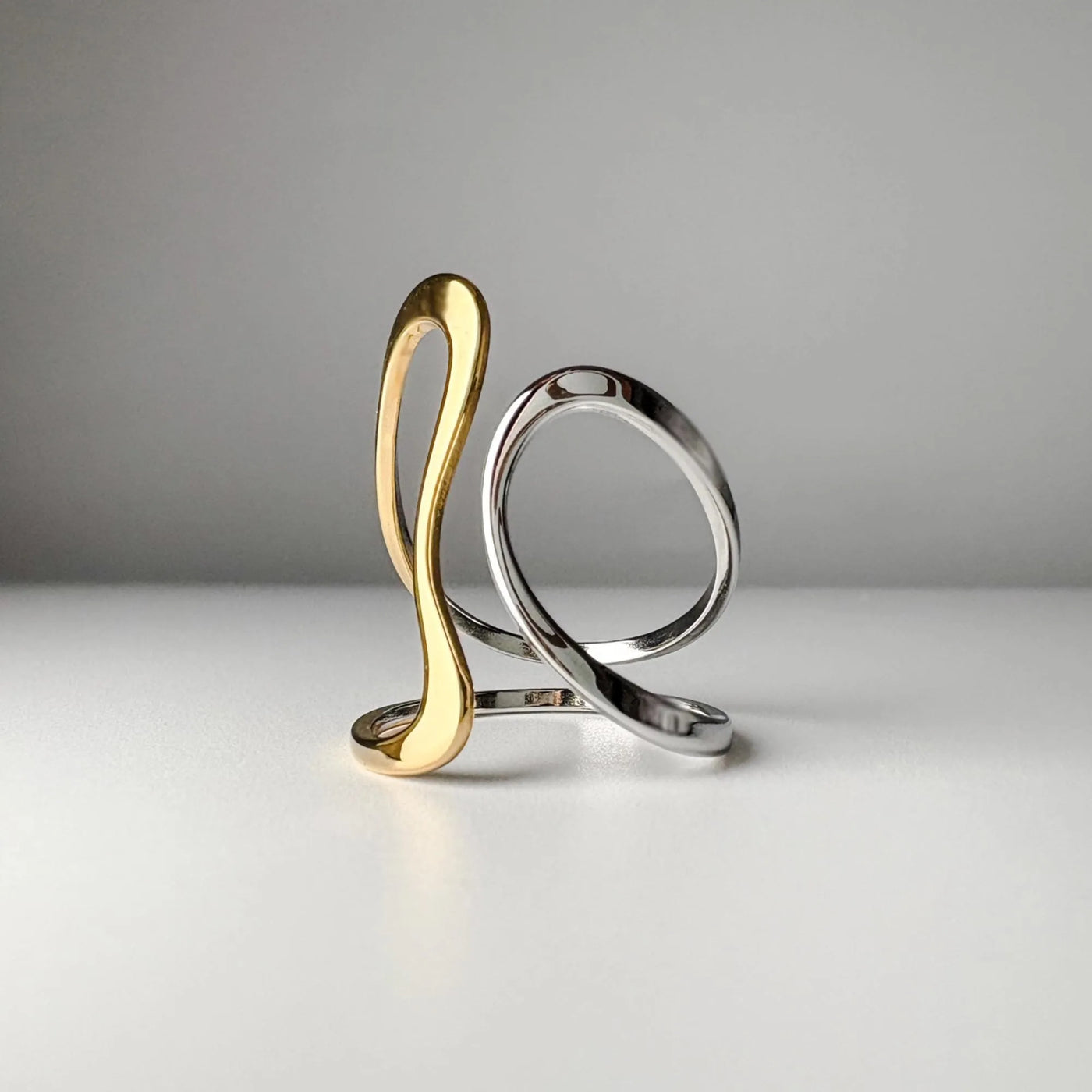 Adjustable Gold & Silver Wavy Ring