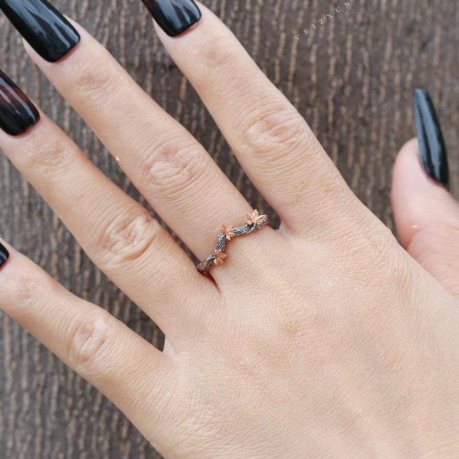 Hand-carved Maple Leaf Twig Ring