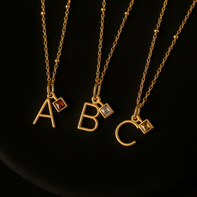 Initial & Birthstone Charm Necklace