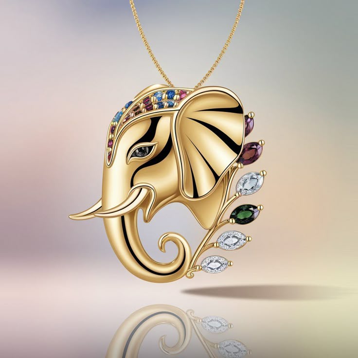 Golden Elephant Colorful Crystal Necklace