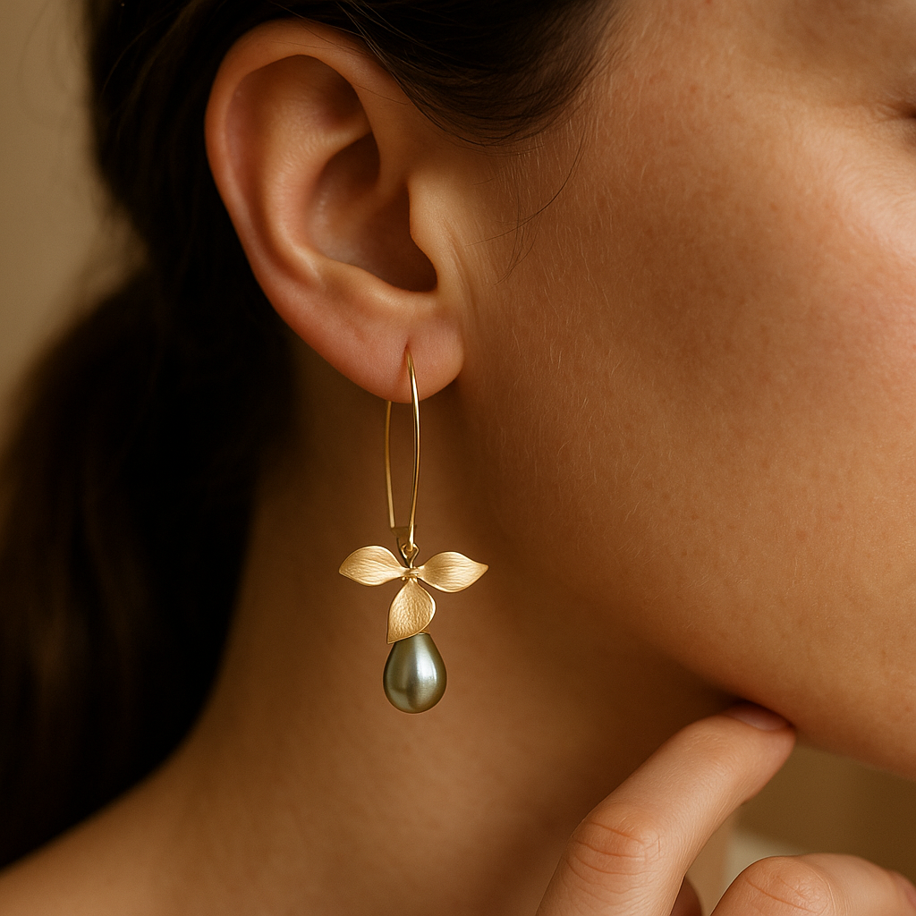 Erzulie Earrings with Golden Leaf Detailing