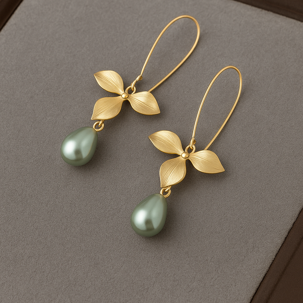 Erzulie Earrings with Golden Leaf Detailing