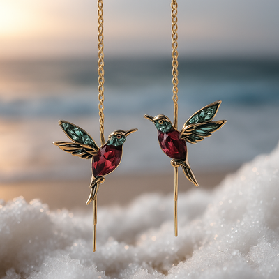 Hummingbird Enamel Earrings with Zirconia Accents