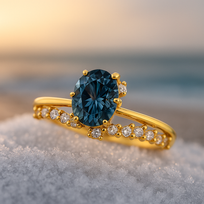 Stella di Marea - Elegant Golden Ring with Captivating Blue Crystal and Sparkling Zirconia