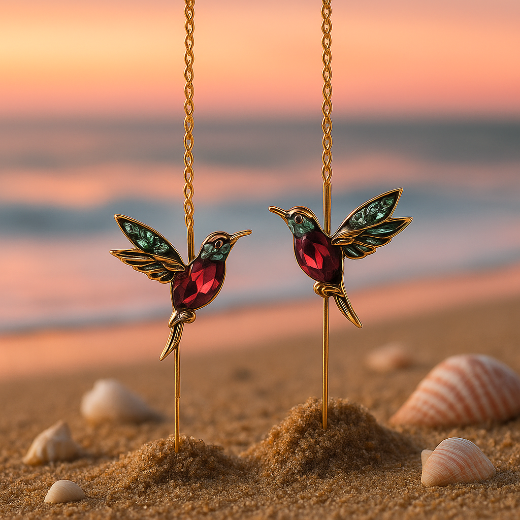 Hummingbird Enamel Earrings with Zirconia Accents