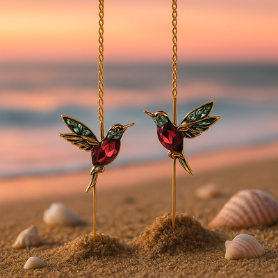 Hummingbird Enamel Earrings with Zirconia Accents