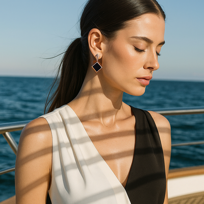 Keto Earrings with Square Black Stones