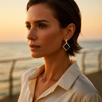 Keto Earrings with Square Black Stones