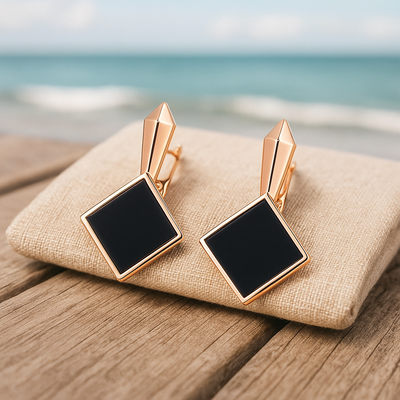 Keto Earrings with Square Black Stones