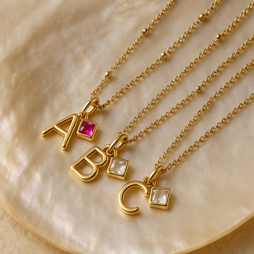 Initial & Birthstone Charm Necklace