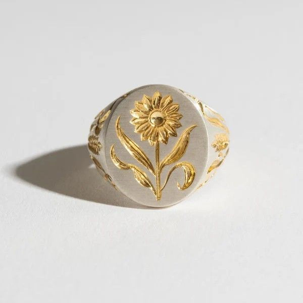 Golden Sunflower Stamp Ring