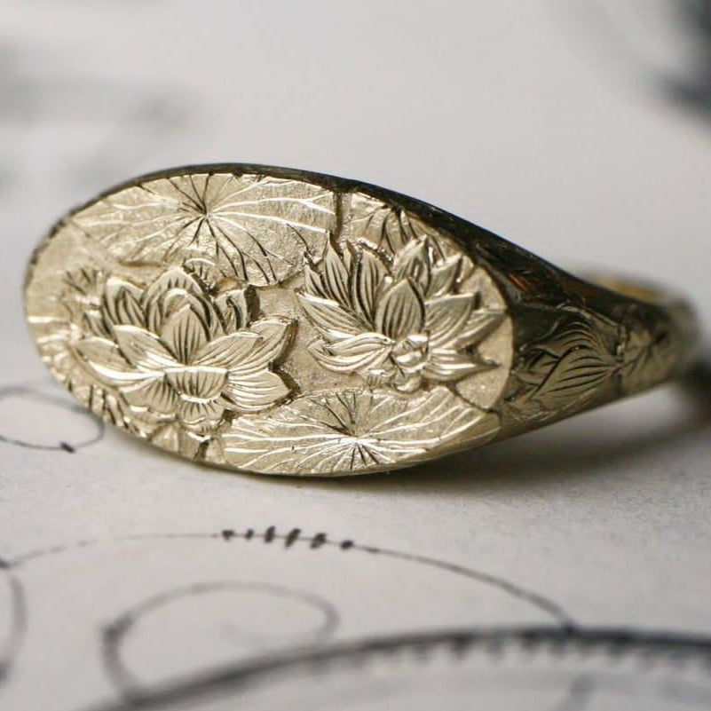 Golden Stamp Lotus Ring