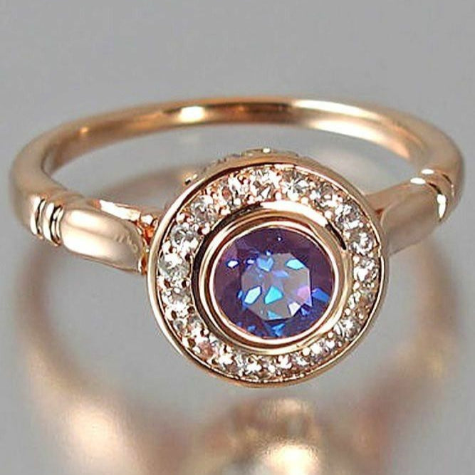 Violet Inlaid Glass Gold Ring