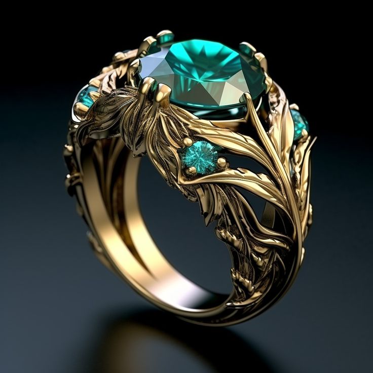 Exotic Green Branch Gold Ring