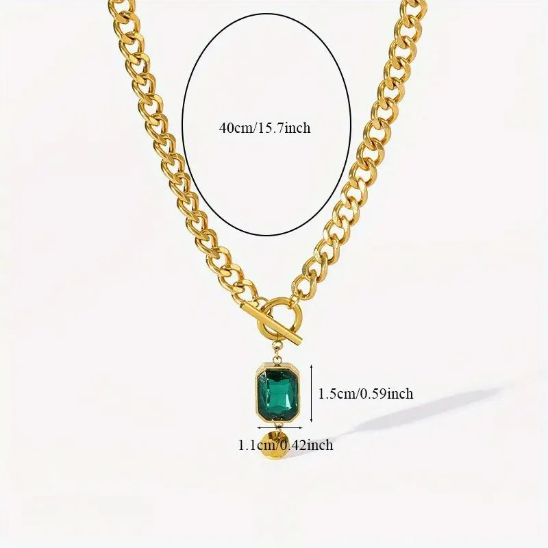 14K Gold Chunky Chain Emerald Pendant Necklace