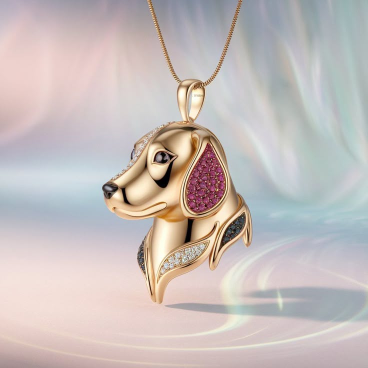 Golden Dog Crystal Necklace