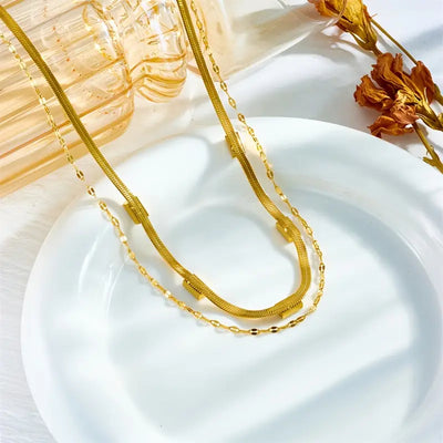 Sorella Gem Double-Layer Retro Necklace in Gold