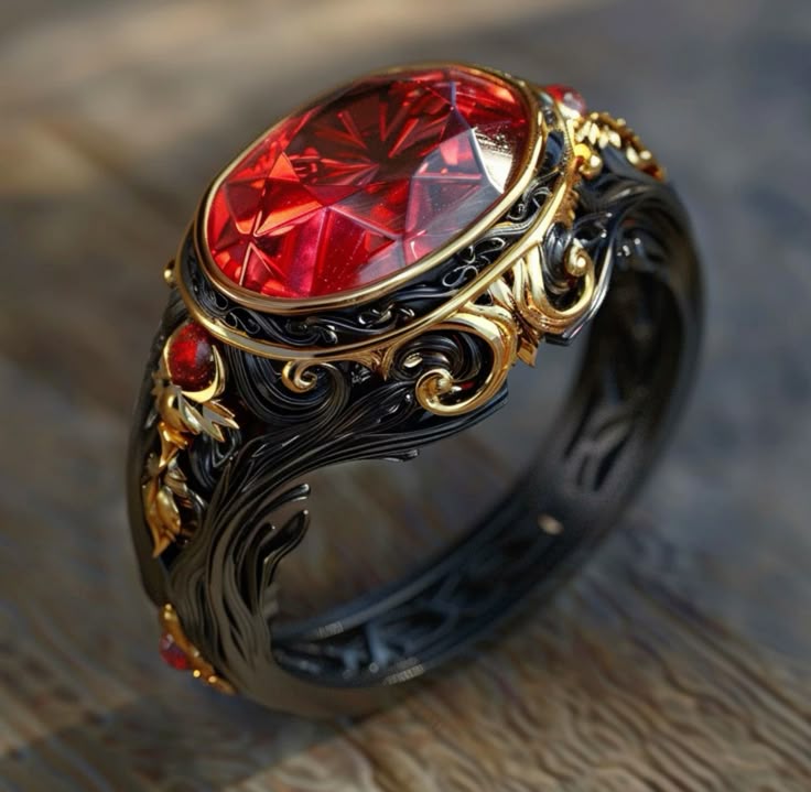Exotic Red Zirconia Gold & Silver Ring