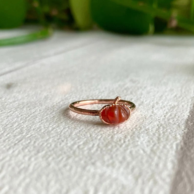 Dainty Carnelian Pumpkin Copper Ring