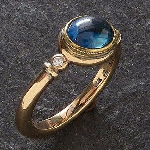 Blue Rounded Stone Gold Ring