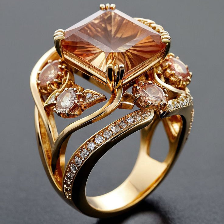 Exotic Orange Crown Glass Gold Ring