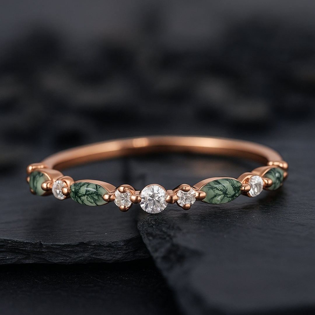 Fine Green Moss Agate Gold Ring