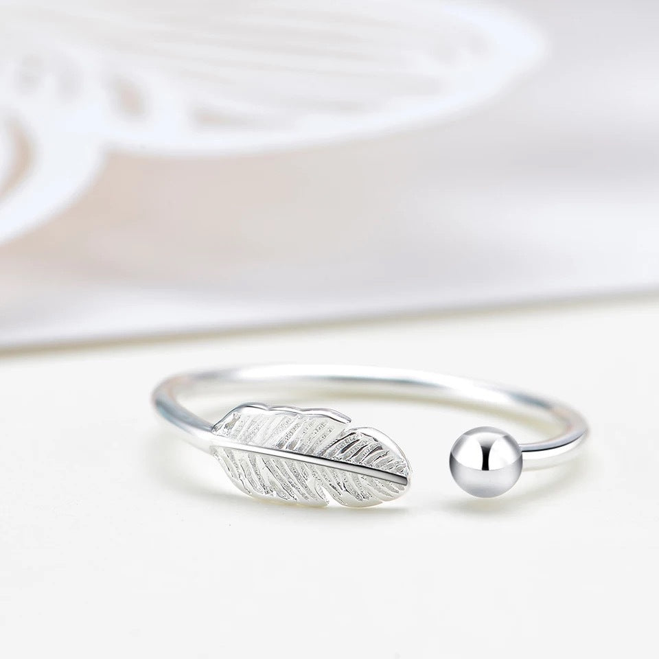 Adjustable Sterling Silver Feather of Renewal Ring