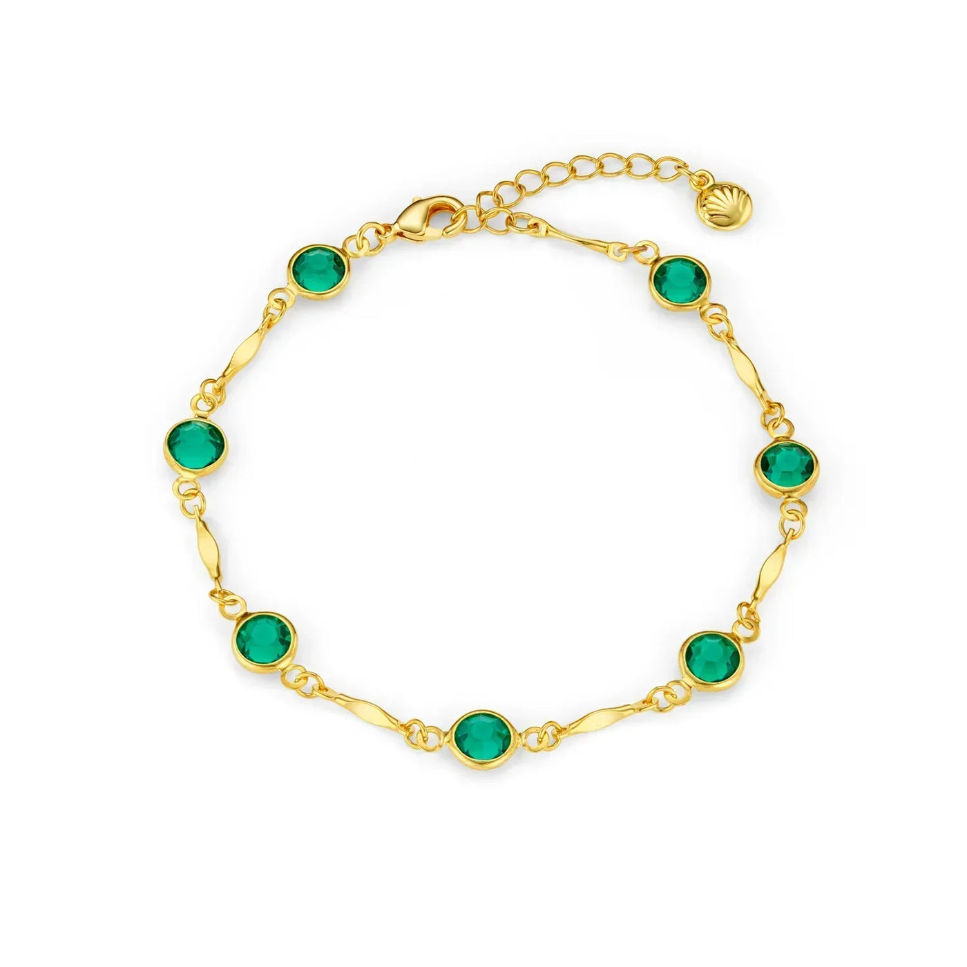 Elegant Emerald Link Chain Bracelet in 14k Gold