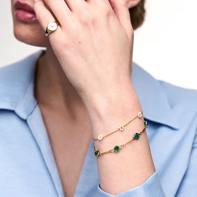 Elegant Emerald Link Chain Bracelet in 14k Gold