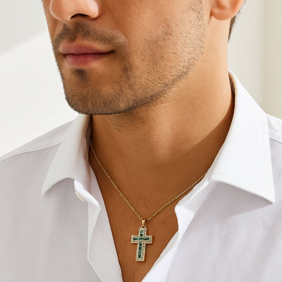 Solene Emerald Cross Pendant Necklace in 14K Gold