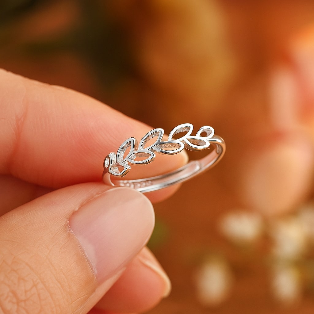 Elegant Silver Sapling Ring - Nature-Inspired Botanical Jewelry