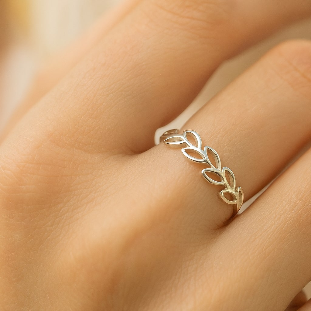 Elegant Silver Sapling Ring - Nature-Inspired Botanical Jewelry