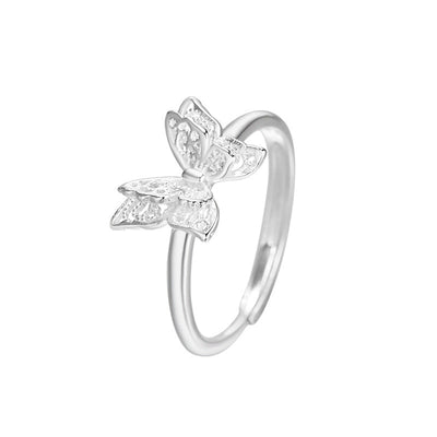 Adjustable Sterling Silver Twin Butterfly Ring for Women