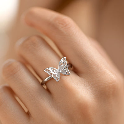 Adjustable Sterling Silver Twin Butterfly Ring for Women