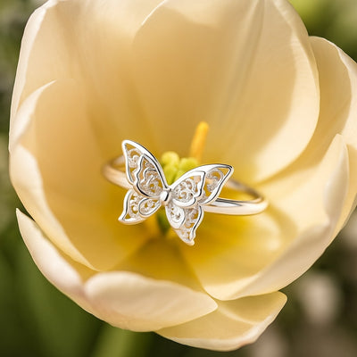 Adjustable Sterling Silver Twin Butterfly Ring for Women