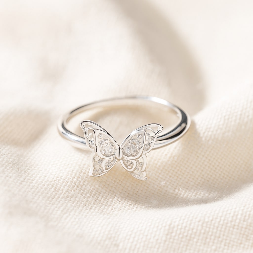 Adjustable Sterling Silver Twin Butterfly Ring for Women