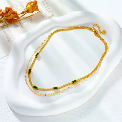 Sorella Gem Double-Layer Retro Necklace in Gold