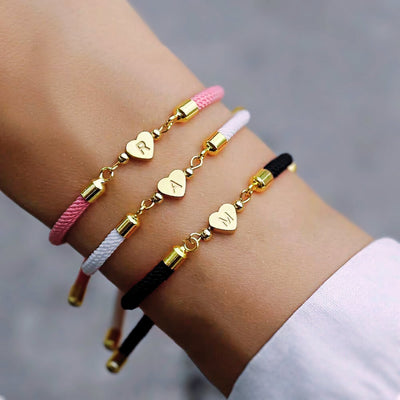 Adjustable Heart Letter Initial Bracelets
